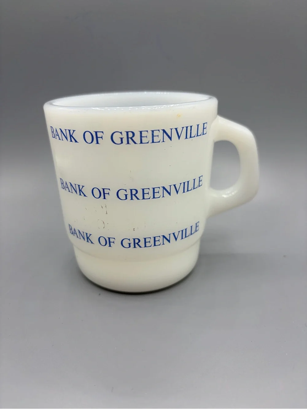 Galaxy Milk Glass Mug with Blue Bank of Greenville Logo